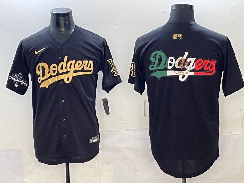 Men Los Angeles Dodgers Blank Black Gold Nike MLB Jersey style 007